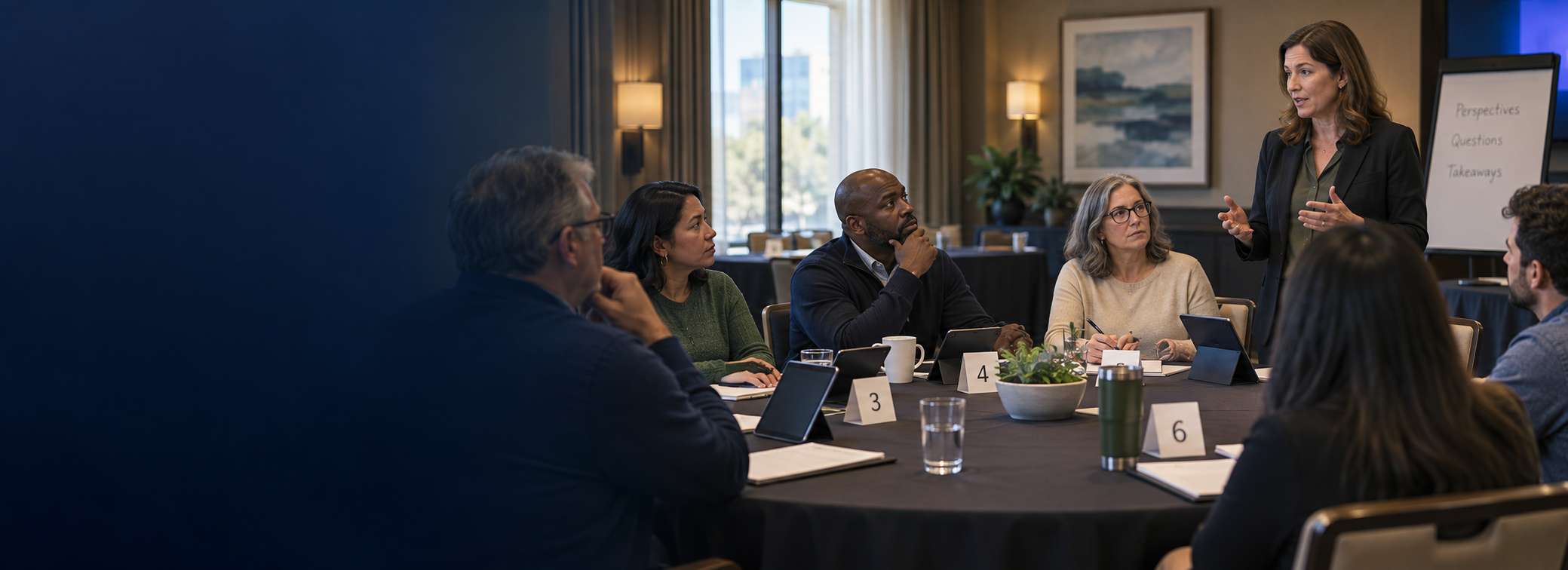 Participants listening to a facilitator during a litigation research session